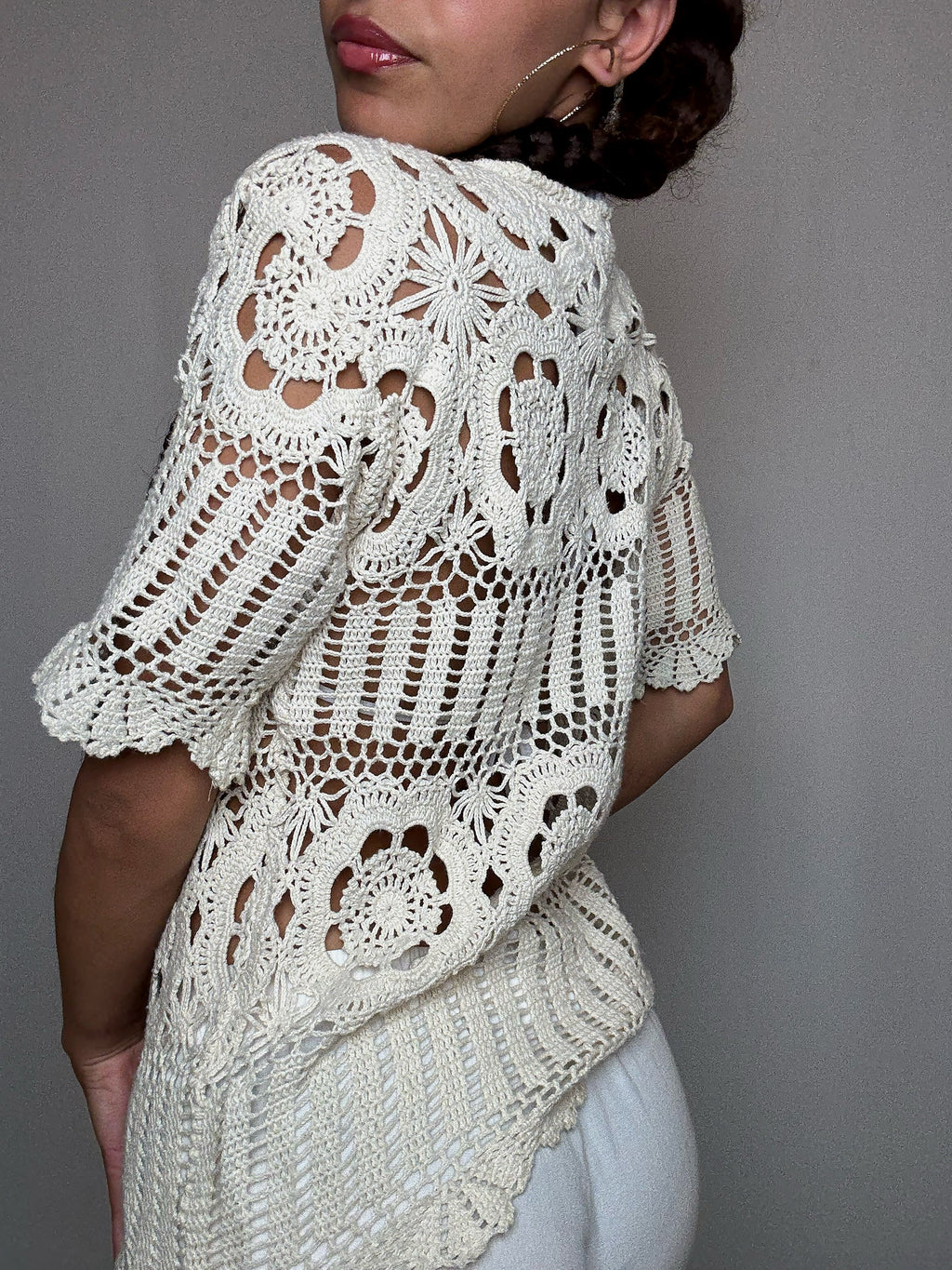 Top en crochet beige S vintage