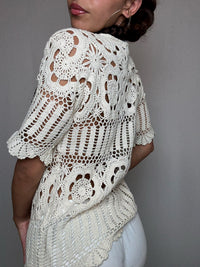 Top en crochet beige S vintage