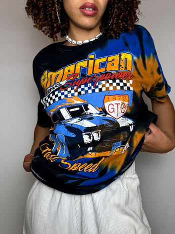 Tee shirt tie and dye noir racing M vintage
