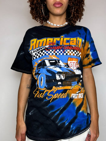 Tee shirt tie and dye noir racing M vintage