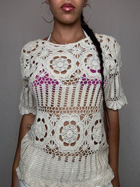 Top en crochet beige S vintage