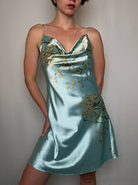 Robe satinée bleue S vintage
