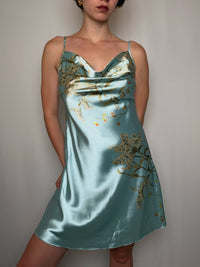 Robe satinée bleue S vintage