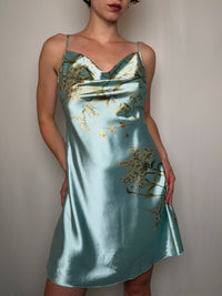 Robe satinée bleue S vintage