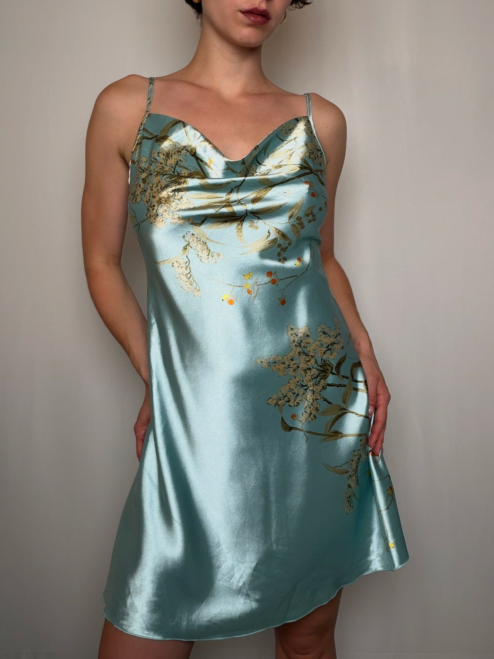 Robe satinée bleue S vintage