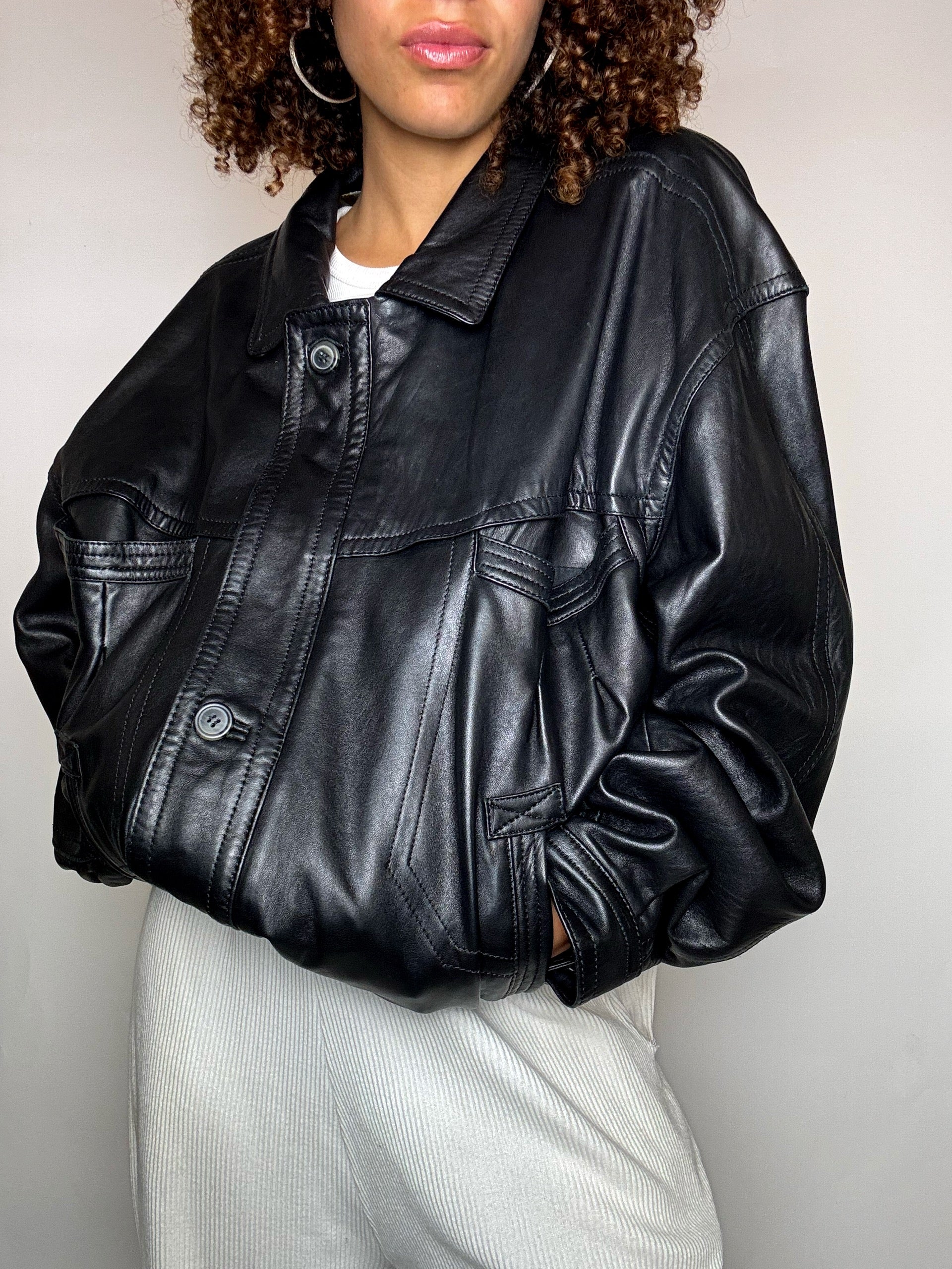 Vintage M/L schwarze Lederjacke