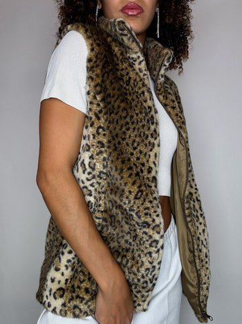 Gilet en fausse fourrure léopard S vintage