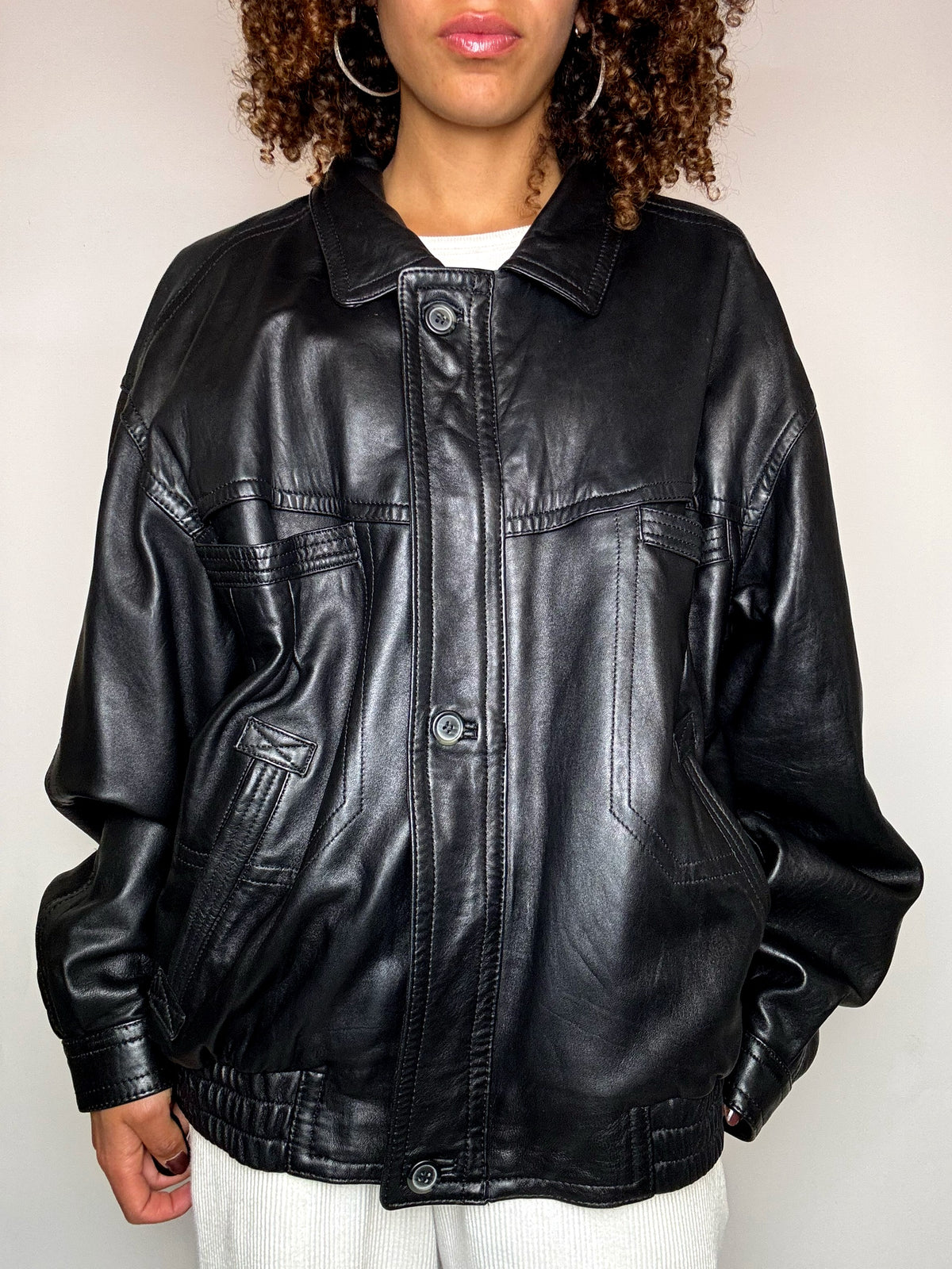 Vintage M/L schwarze Lederjacke