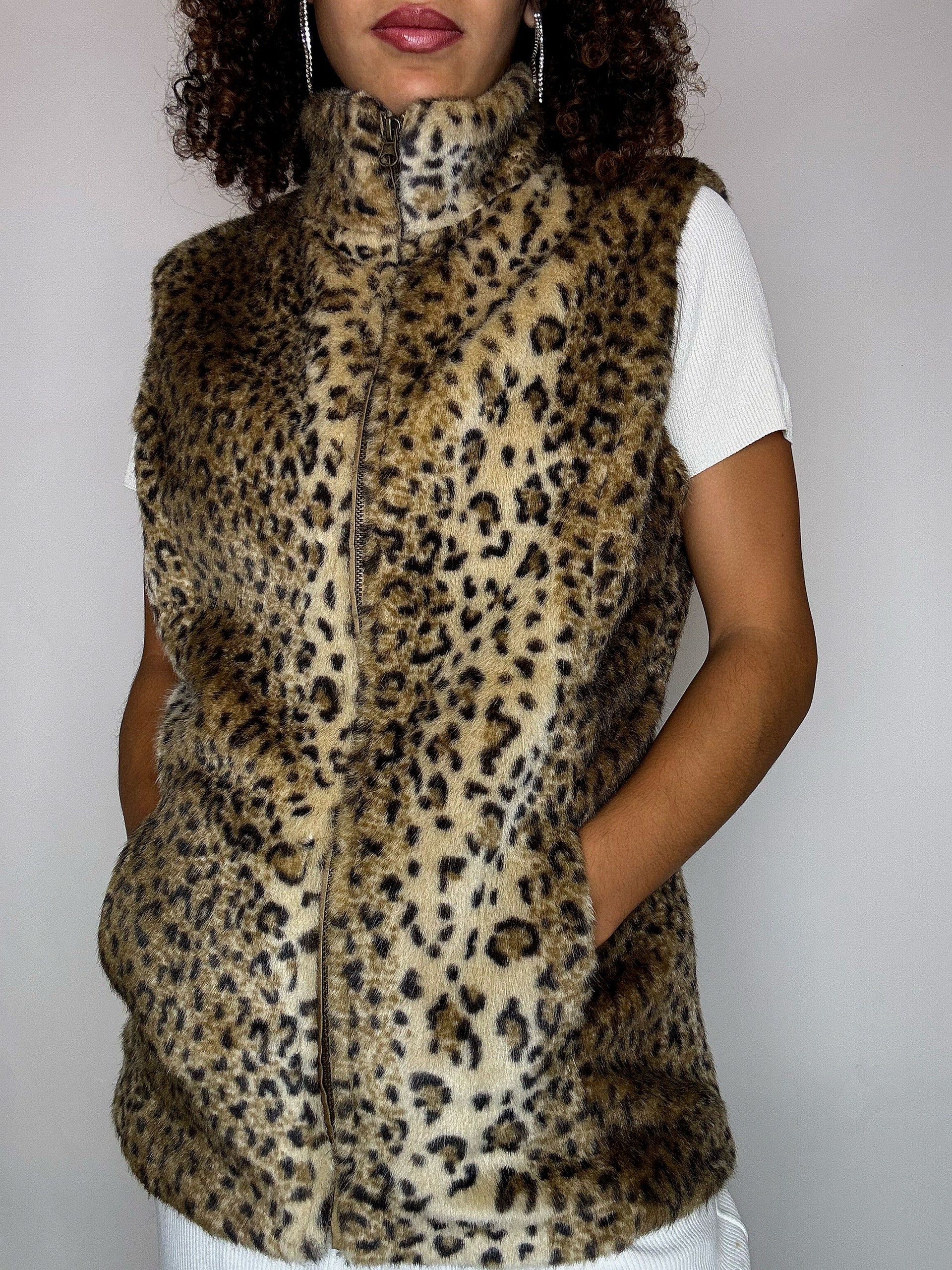 Gilet en fausse fourrure léopard S vintage