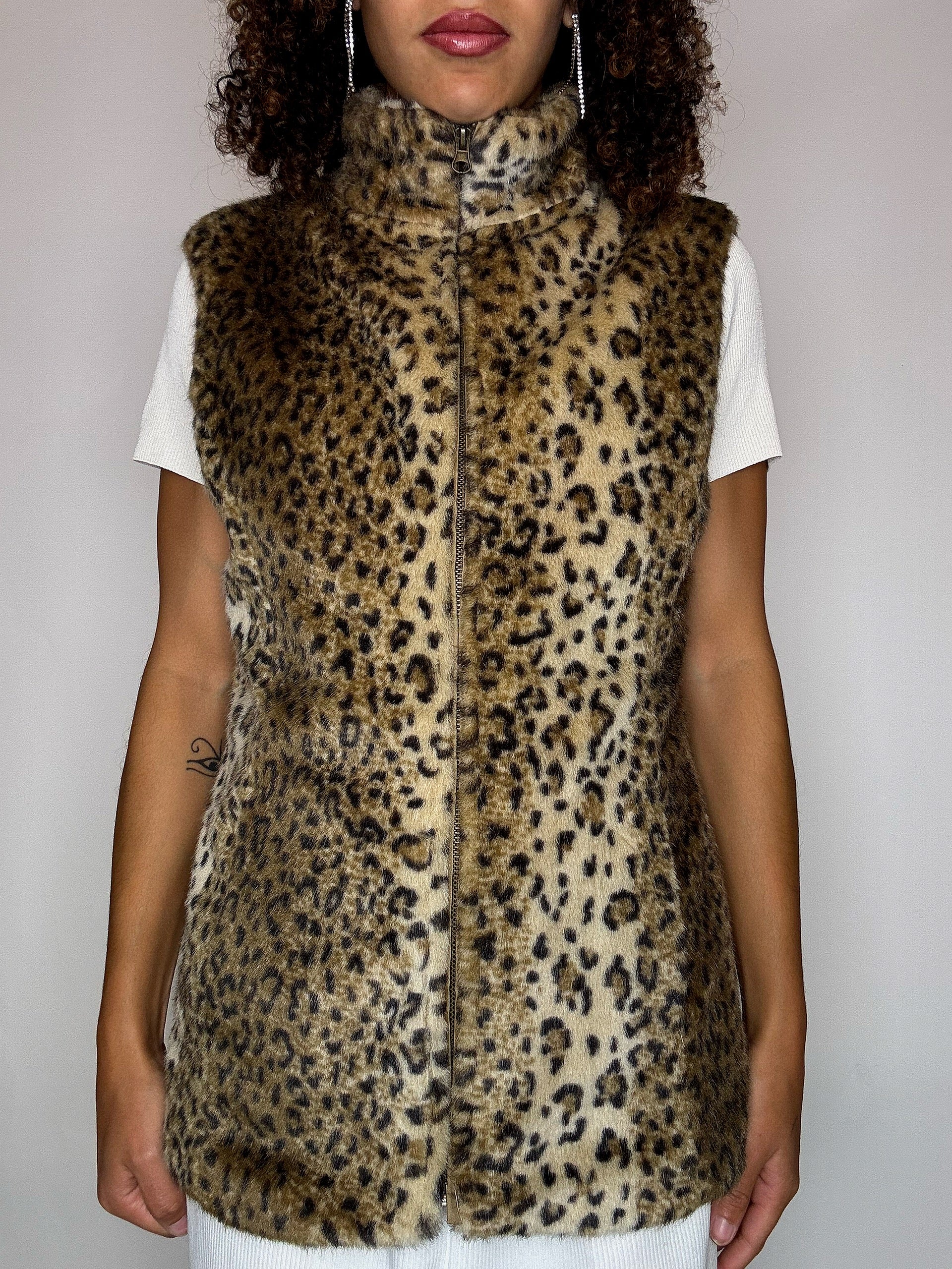 Gilet en fausse fourrure léopard S vintage