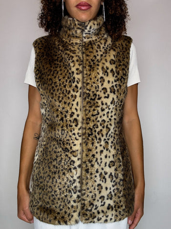 Gilet en fausse fourrure léopard S vintage