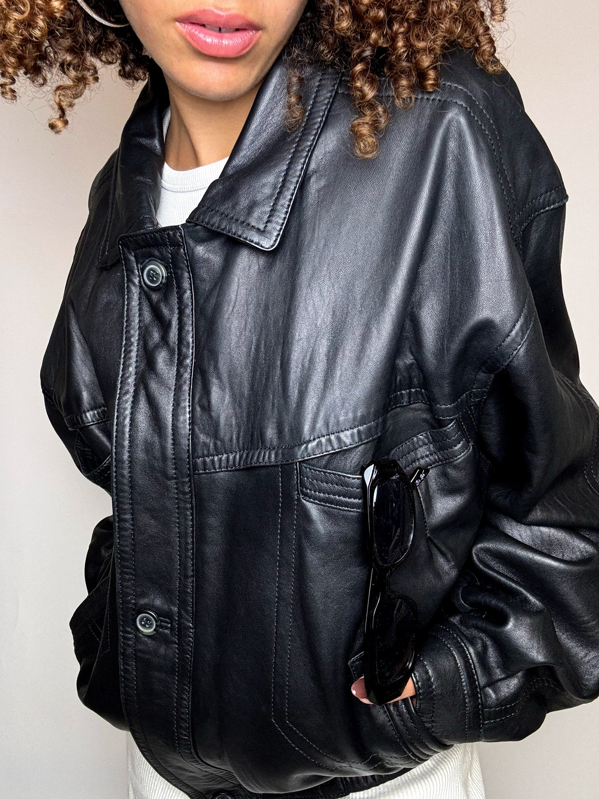Vintage M/L schwarze Lederjacke