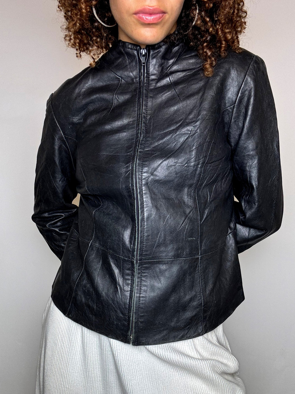 Vintage-Lederjacke, tailliert, Größe S