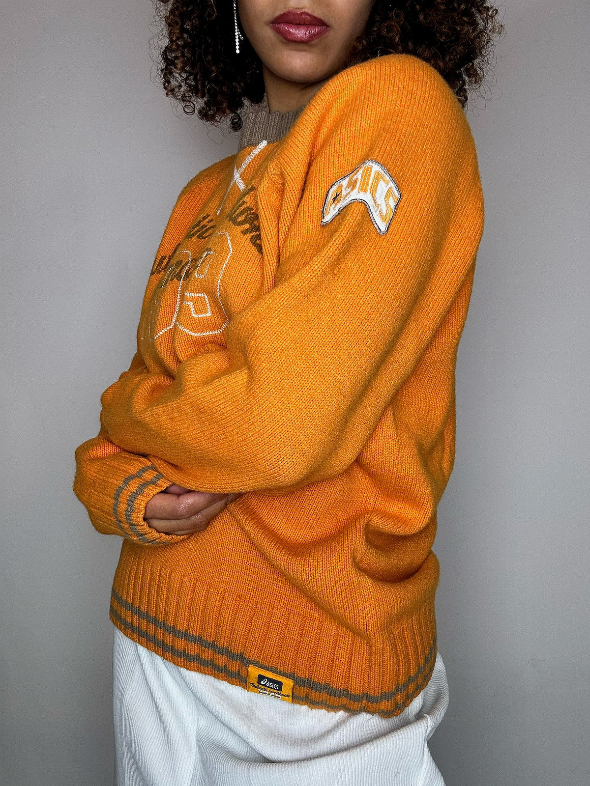 Pull en maille col rond orange ASICS L vintage