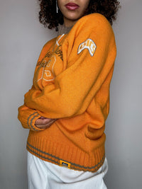 Pull en maille col rond orange ASICS L vintage