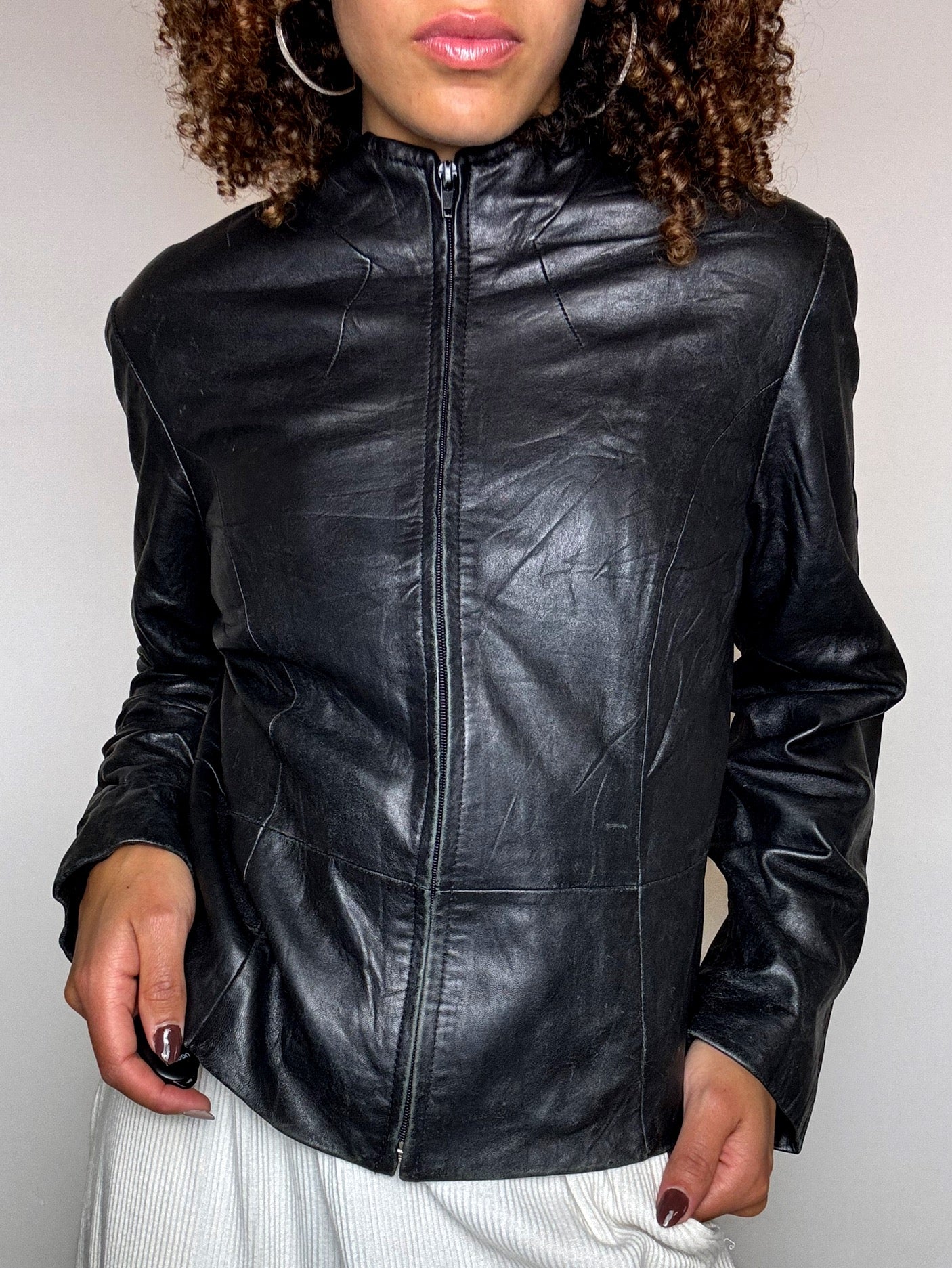 Veste en cuir fittée S vintage