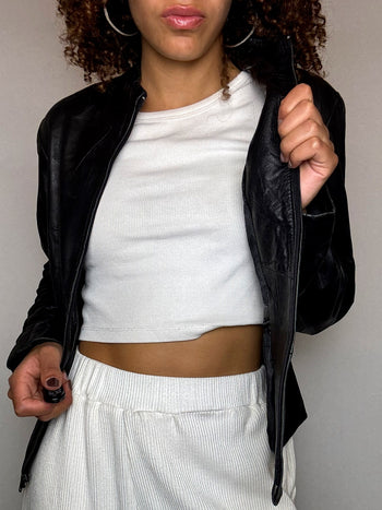 Veste en cuir fittée S vintage