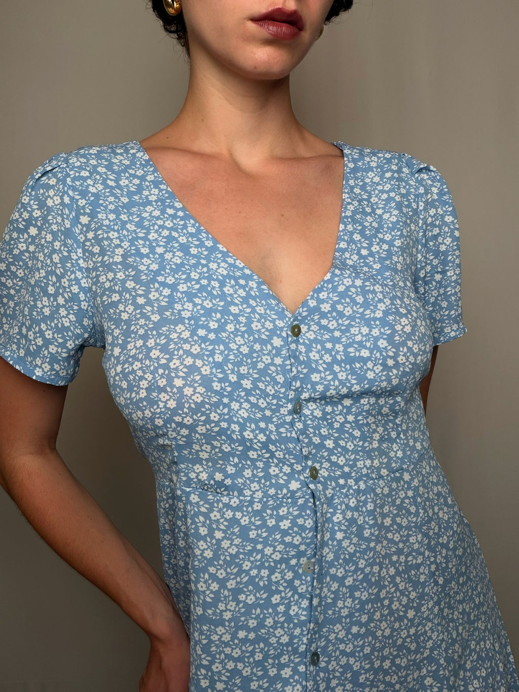 Blaues Blumenkleid Gr. S Vintage