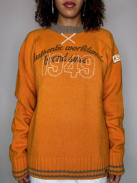 Pull en maille col rond orange ASICS L vintage