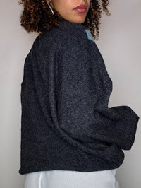 Pull en maille col rond à carreaux gris XXL vintage