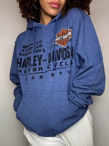 Vintage HARLEY DAVIDSON M blaues Rundhals-Sweatshirt