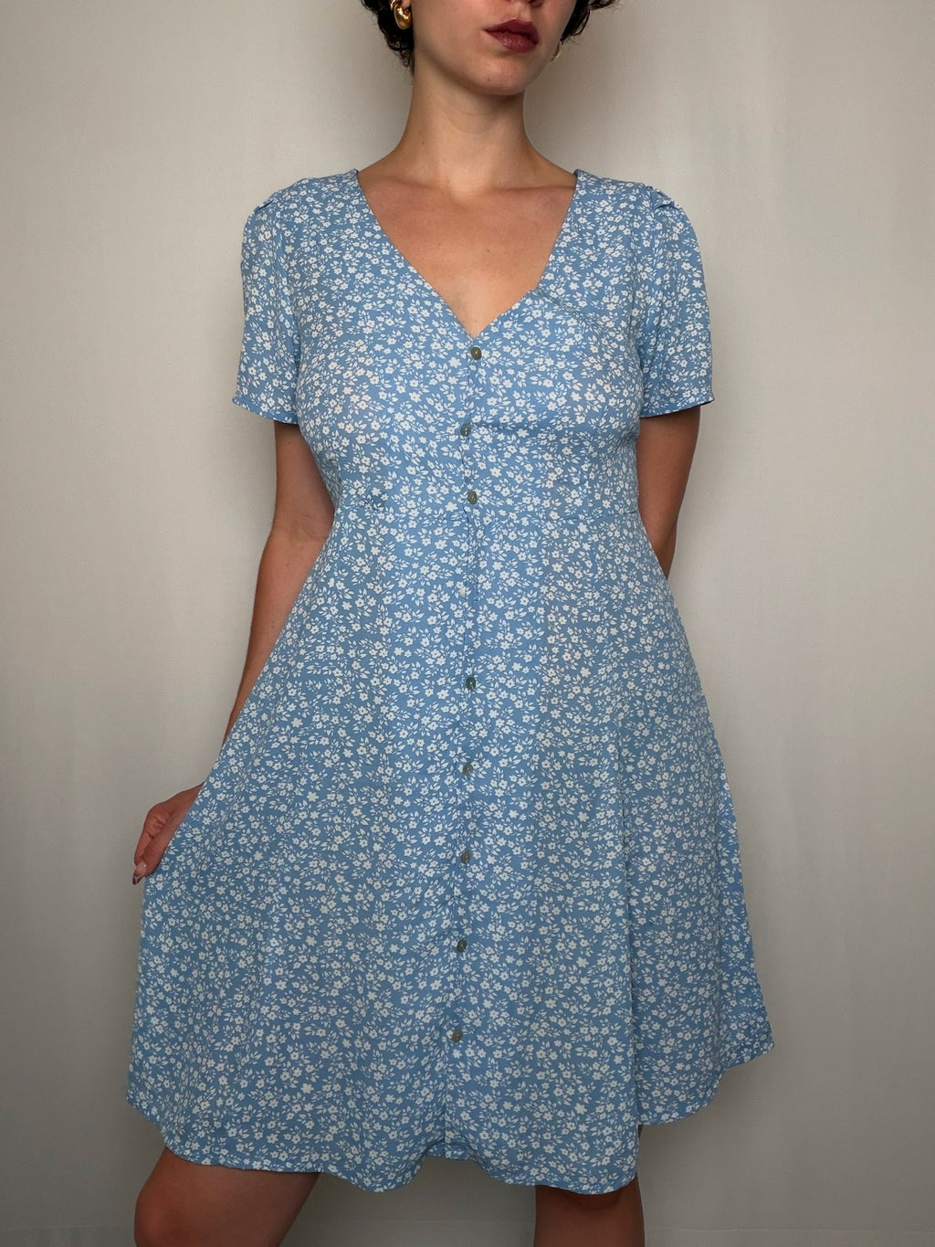 Blaues Blumenkleid Gr. S Vintage