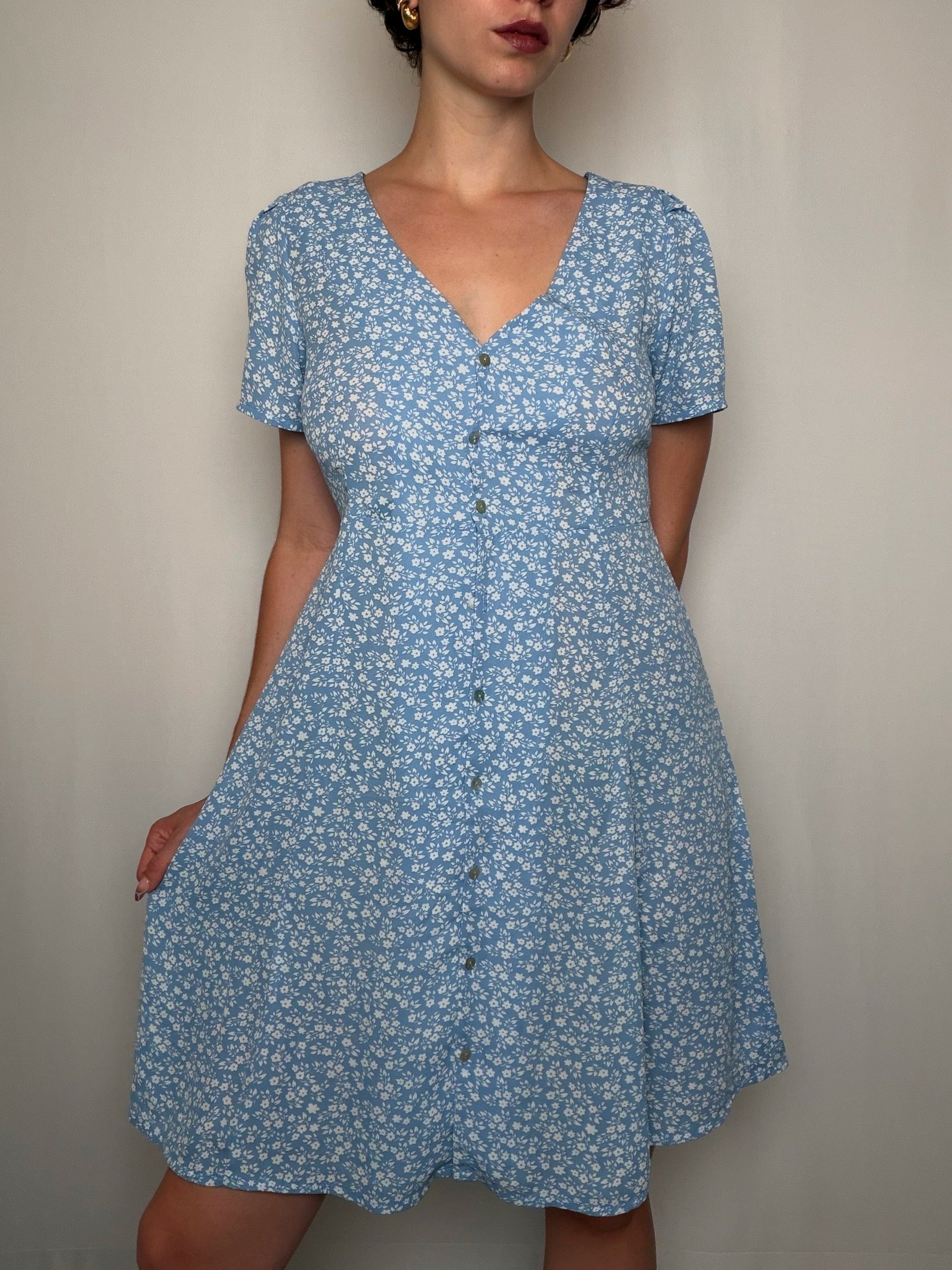 Blaues Blumenkleid Gr. S Vintage