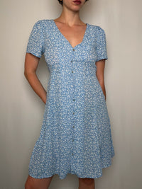 Blaues Blumenkleid Gr. S Vintage