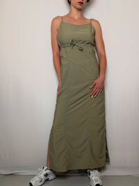 Khakifarbenes Kleid im Technikeffekt S/M Vintage