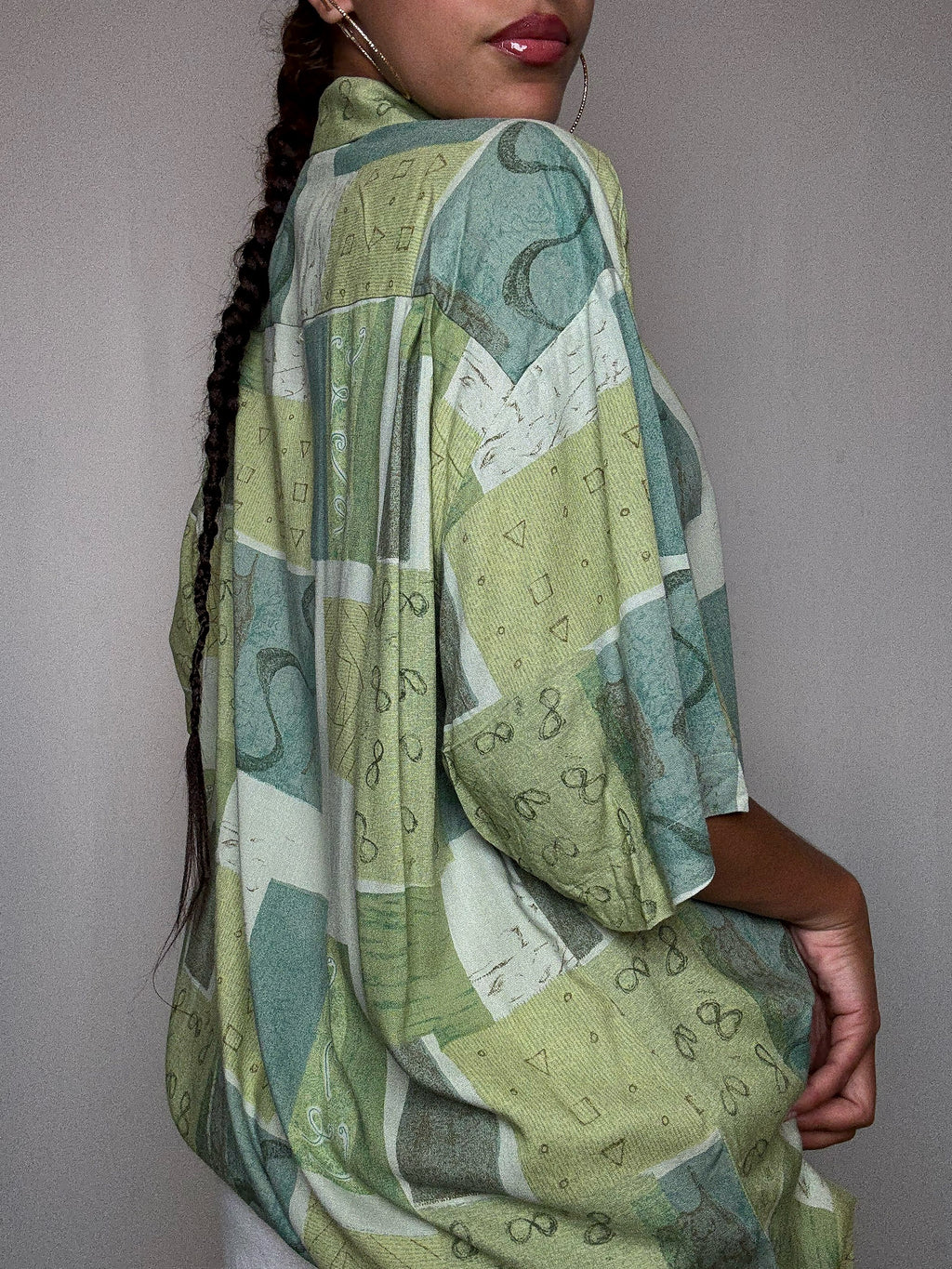 Chemise fluide imprimée verte XL vintage
