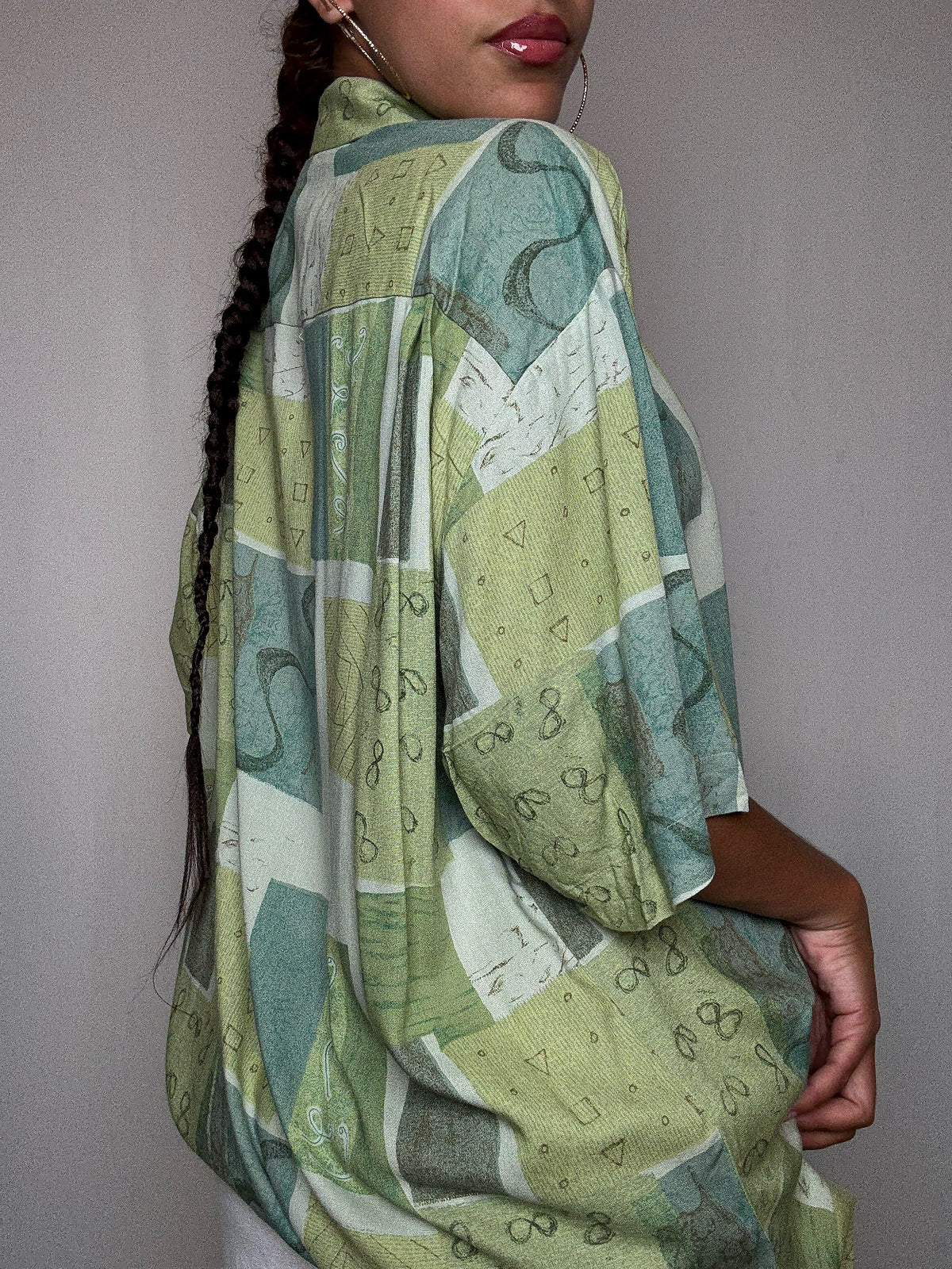 Chemise fluide imprimée verte XL vintage