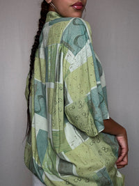 Chemise fluide imprimée verte XL vintage