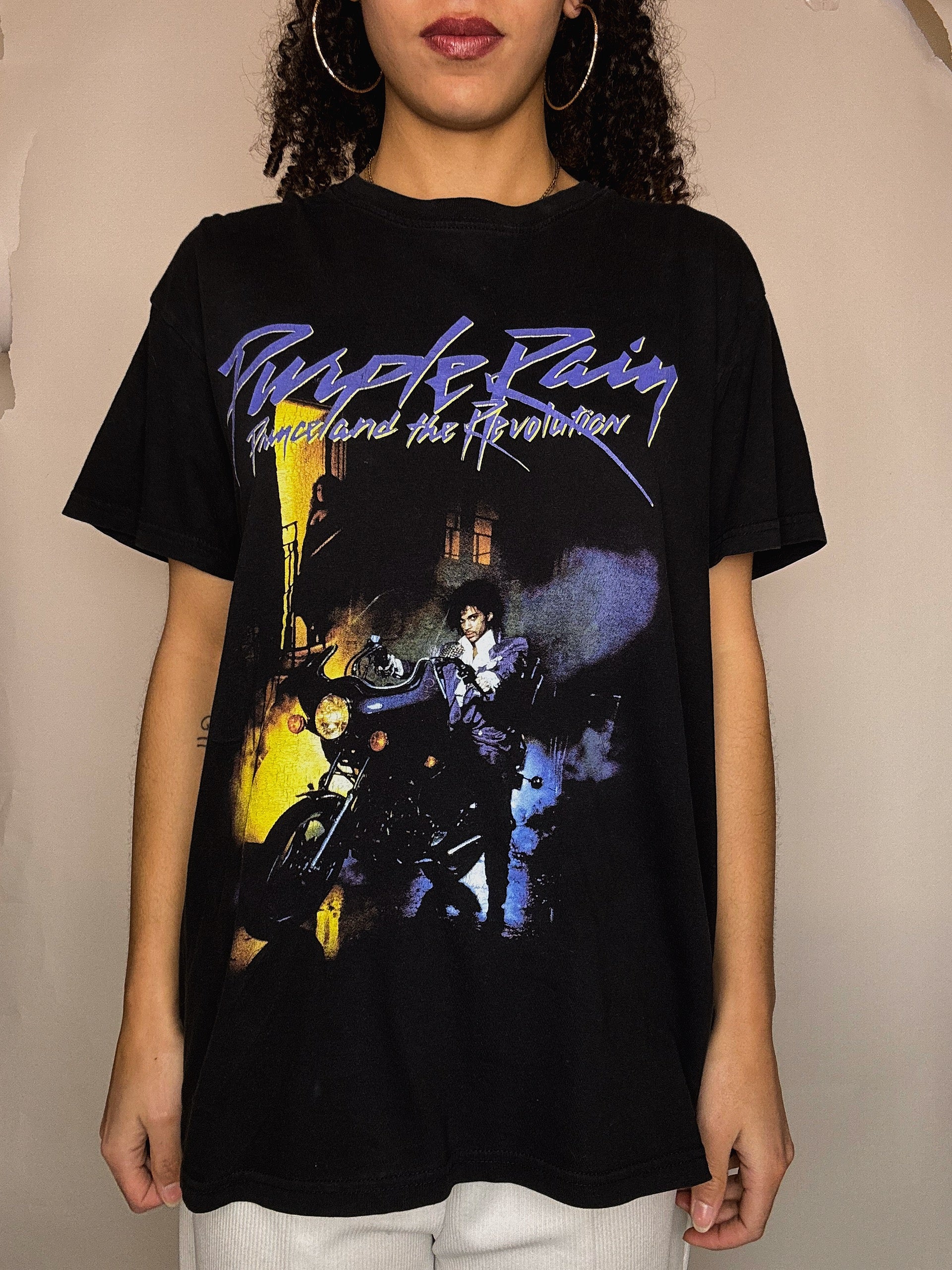 Vintage Purple Rain T-Shirt, schwarz, Größe M