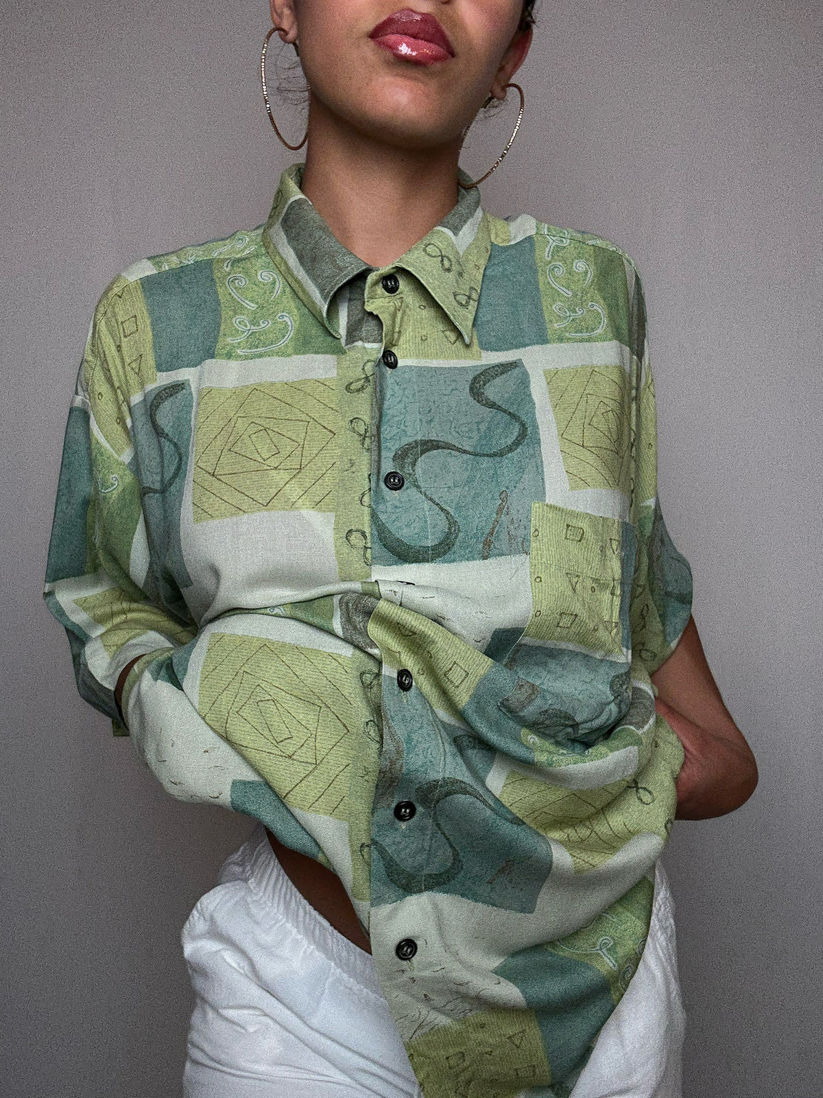 Chemise fluide imprimée verte XL vintage