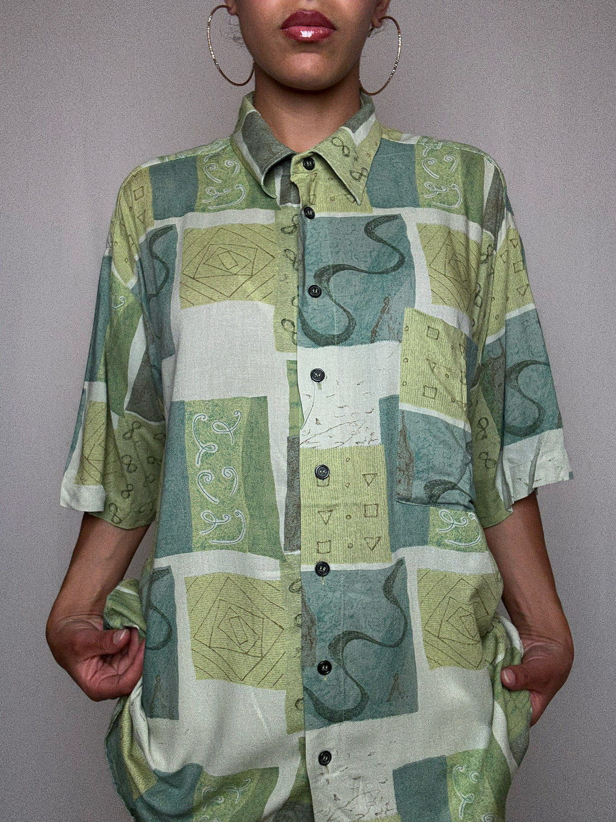 Chemise fluide imprimée verte XL vintage