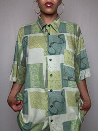 Chemise fluide imprimée verte XL vintage