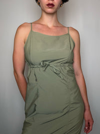 Khakifarbenes Kleid im Technikeffekt S/M Vintage