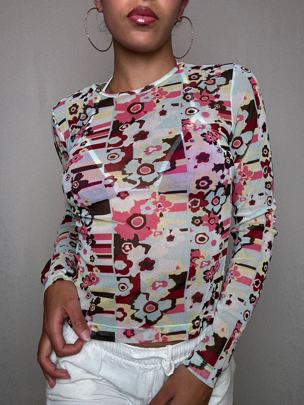 Top en mesh imprimé M vintage