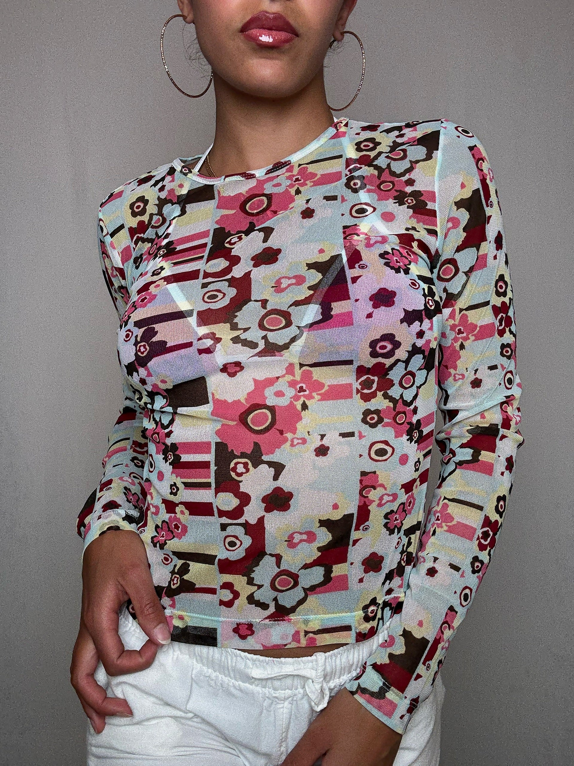 Top en mesh imprimé M vintage