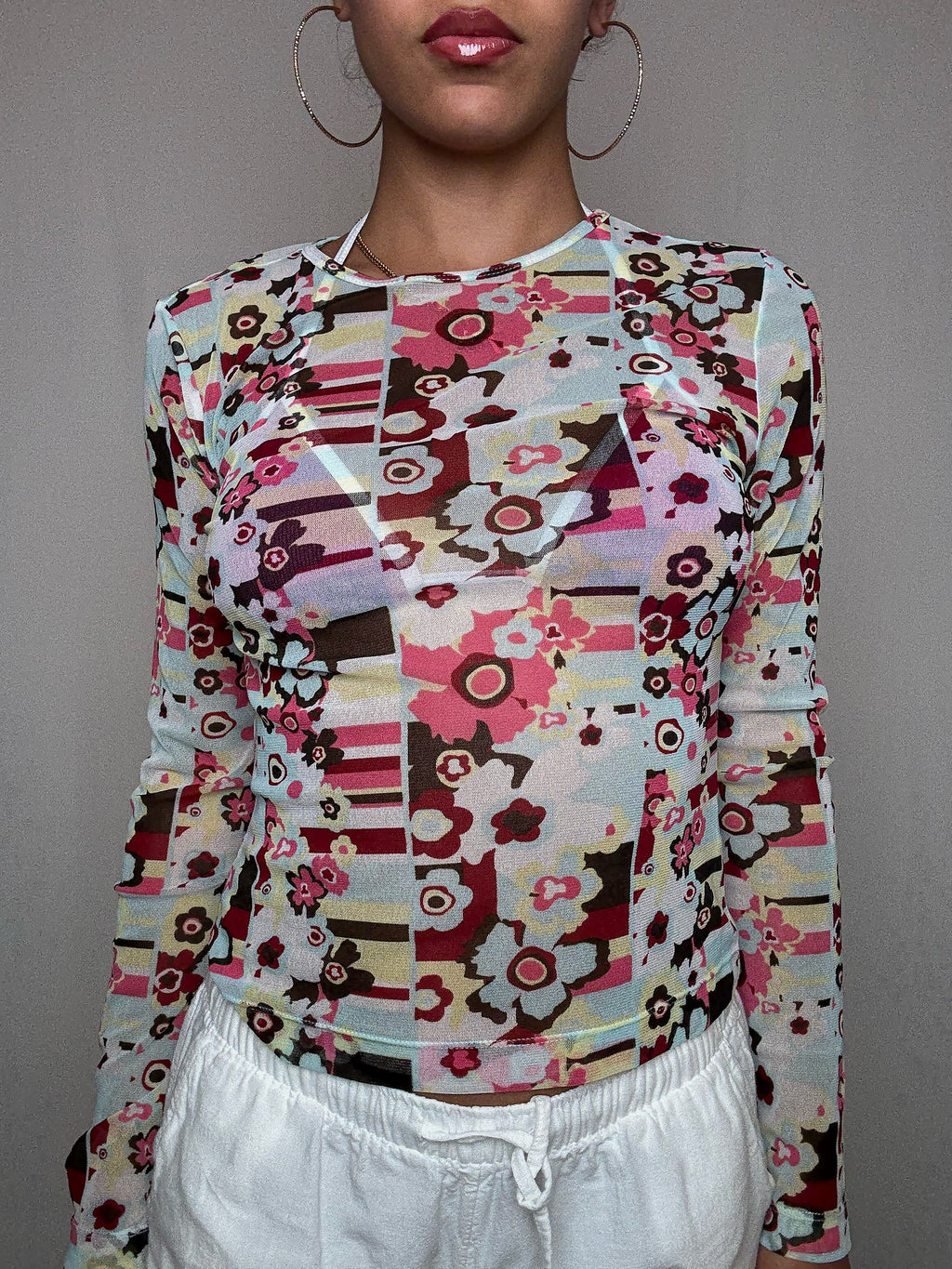 Top en mesh imprimé M vintage