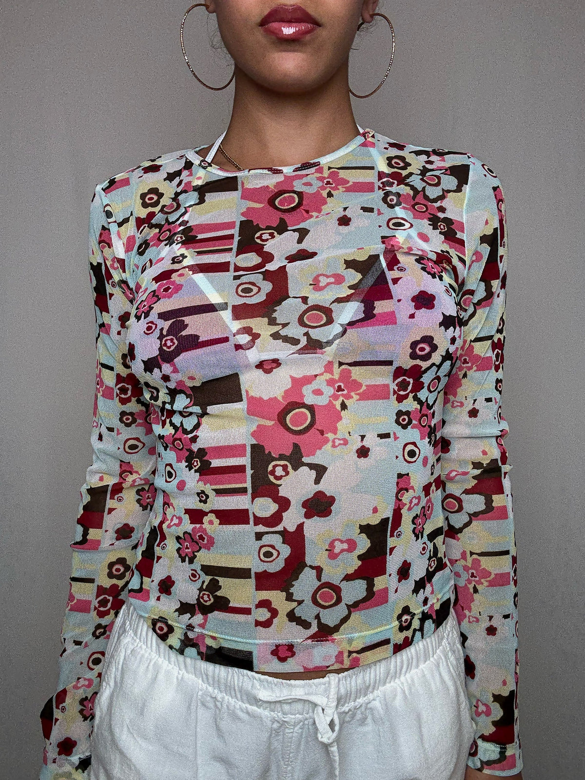 Top en mesh imprimé M vintage