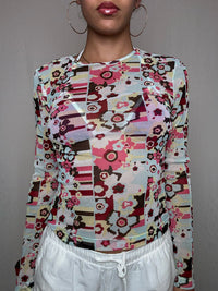 Top en mesh imprimé M vintage