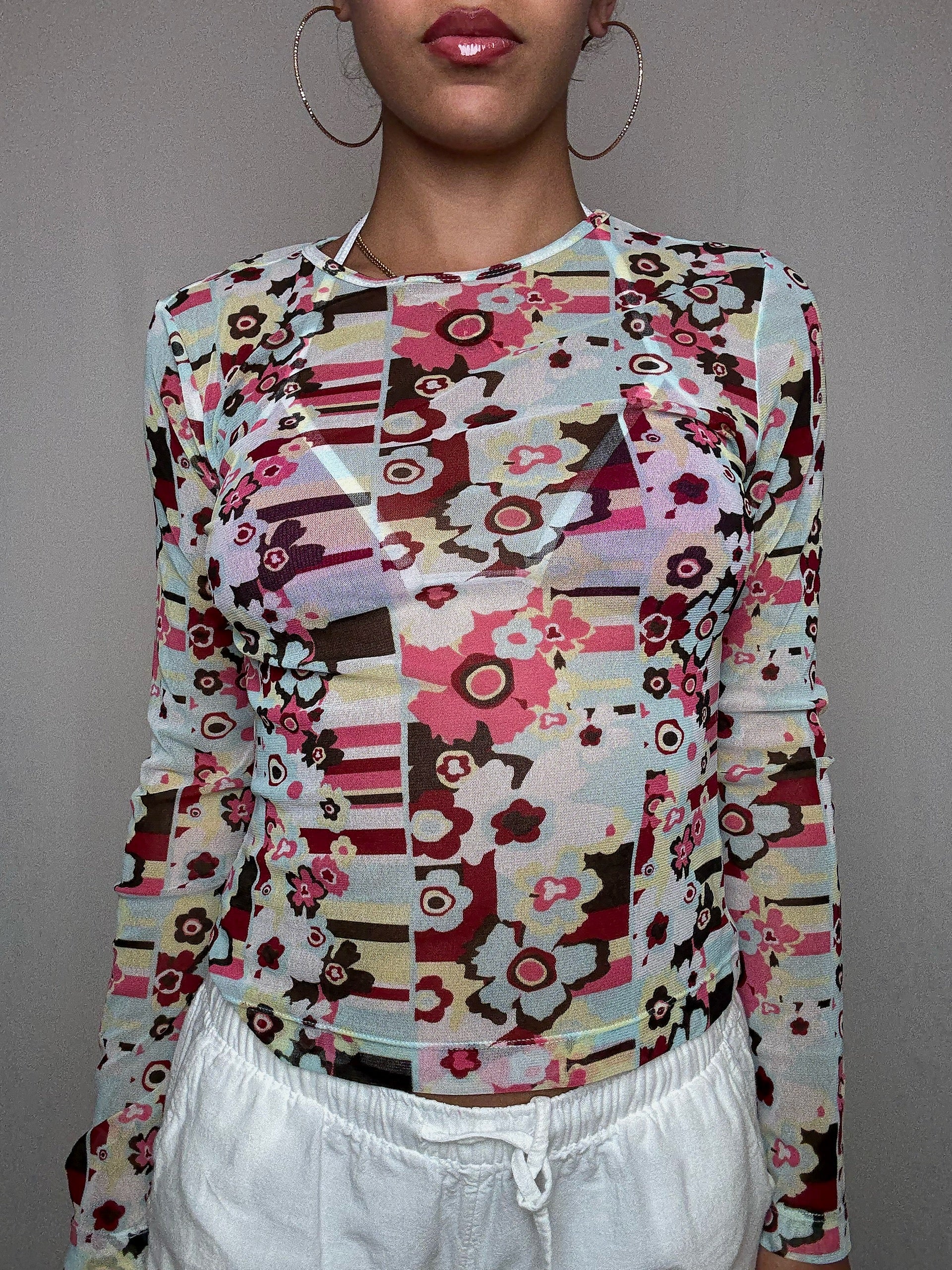 Top en mesh imprimé M vintage