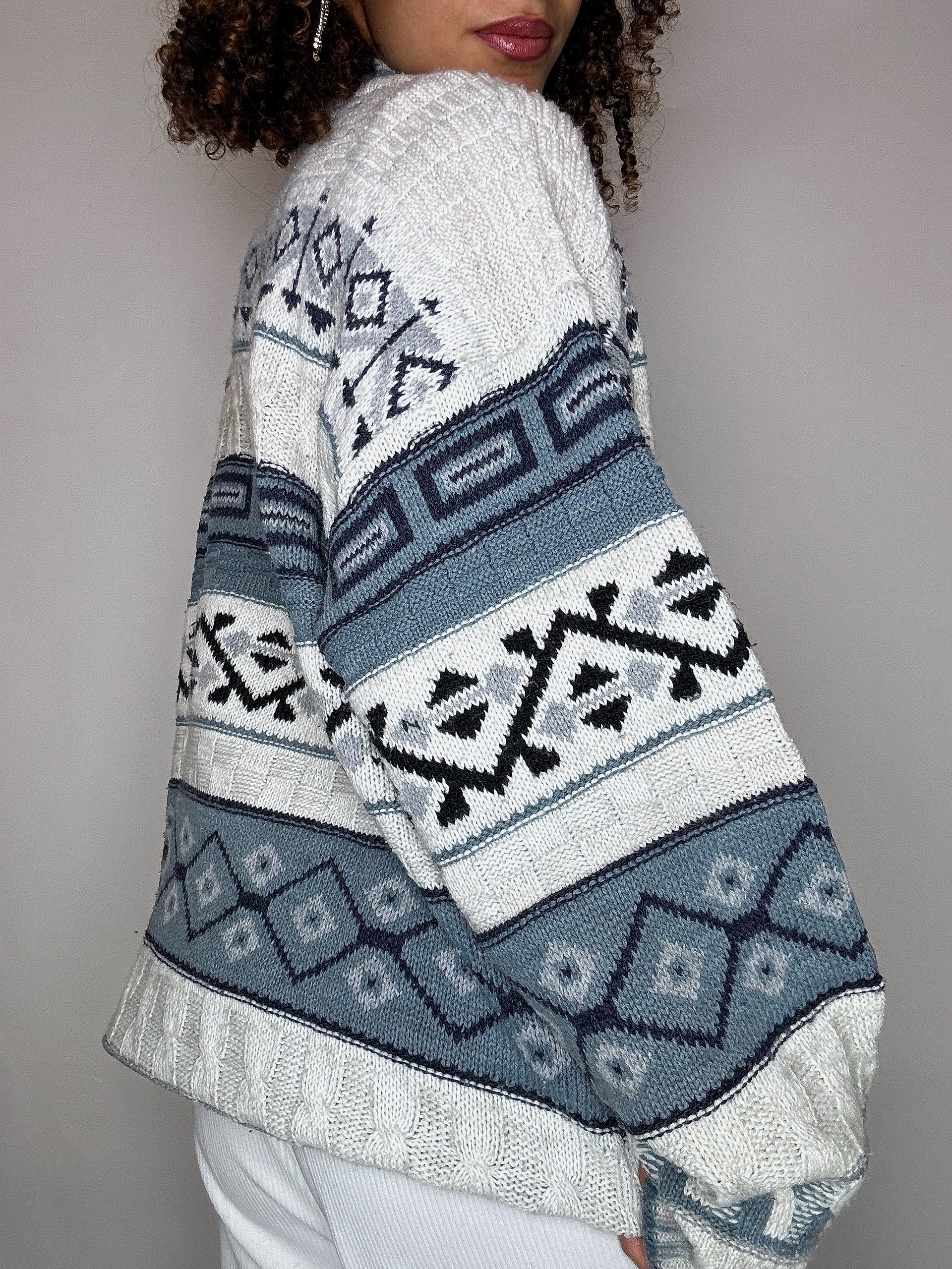 Vintage-Strickpullover mit Muster, Größe L/XL