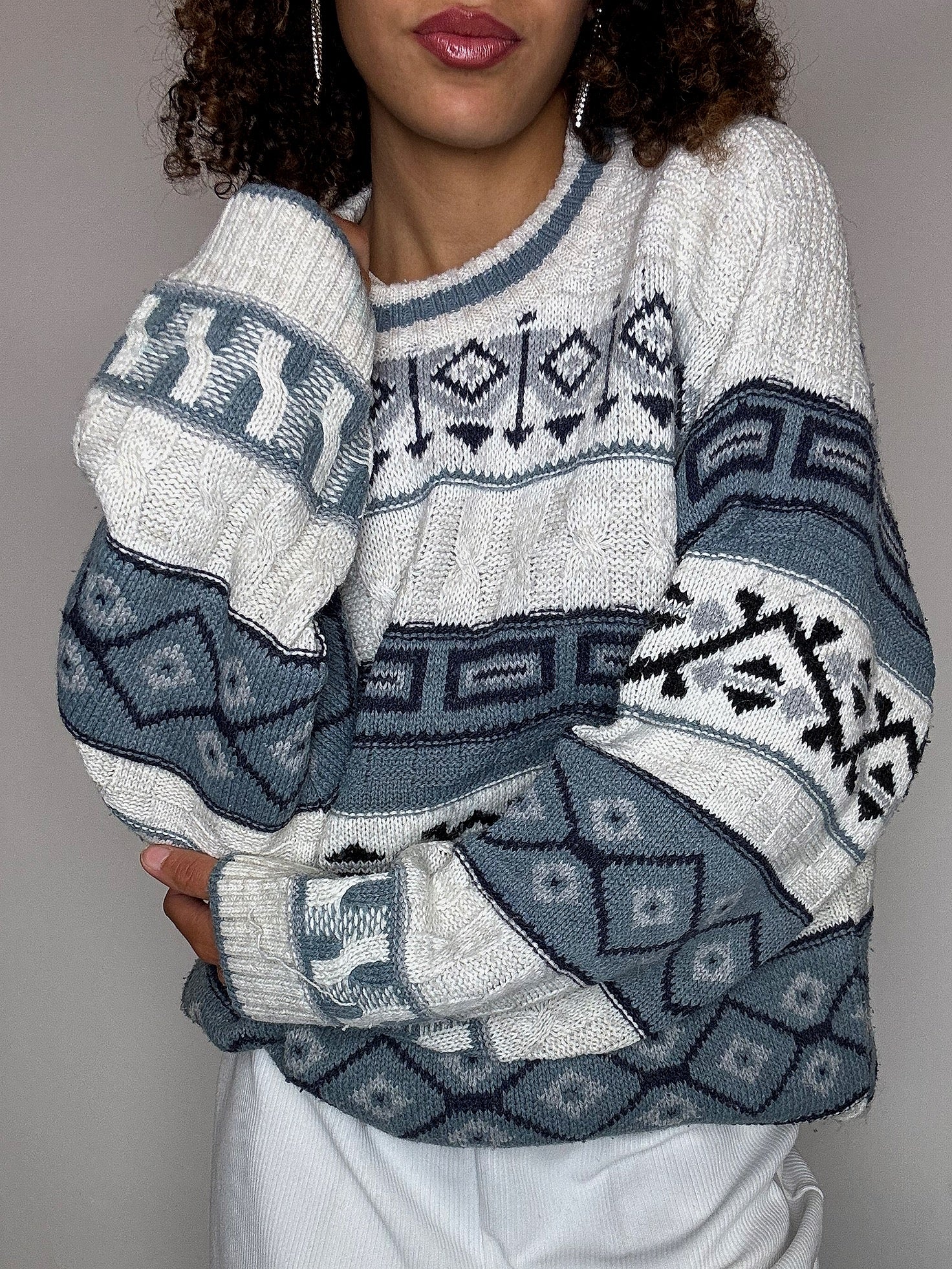 Vintage-Strickpullover mit Muster, Größe L/XL