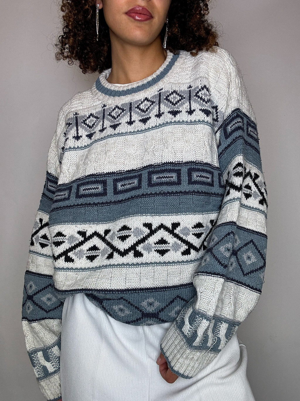 Vintage-Strickpullover mit Muster, Größe L/XL