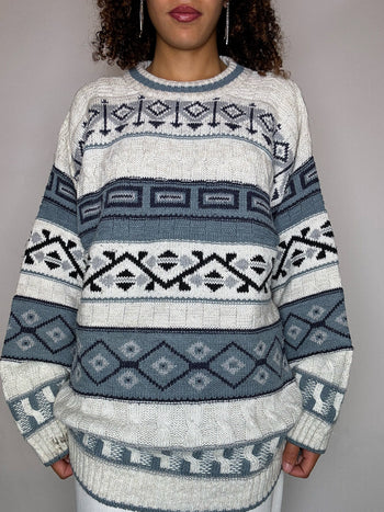Pull en maille à motif L/XL vintage