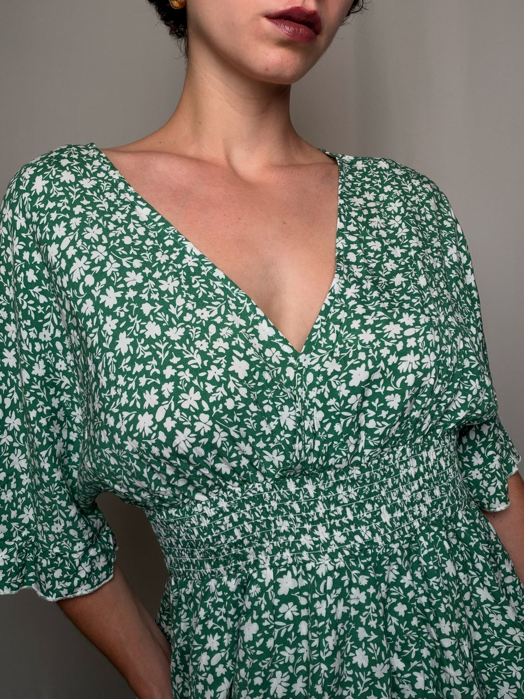 Robe verte a fleurs S/M vintage