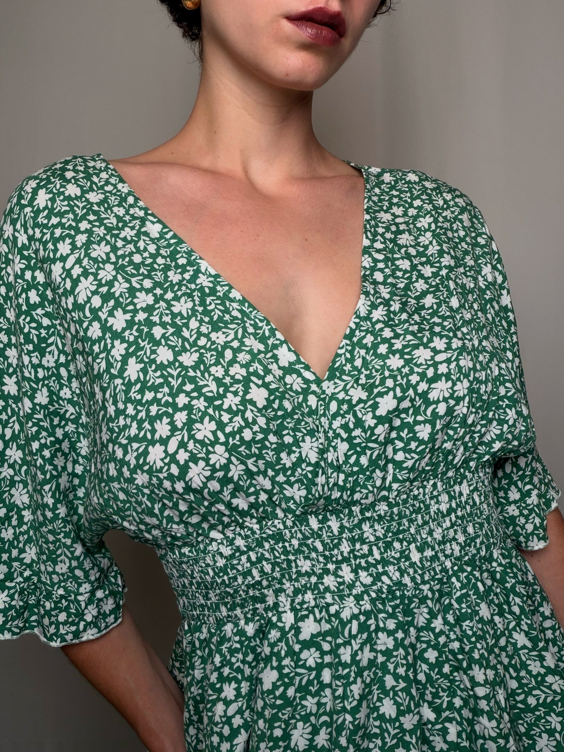 Robe verte a fleurs S/M vintage