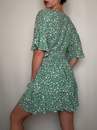 Robe verte a fleurs S/M vintage